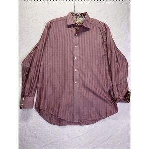 Robert Graham Mens Red Striped Button Down Shirt Long Sleeve Collared Size L